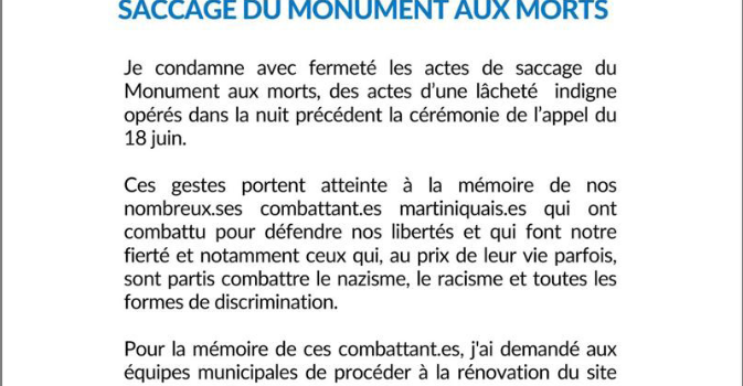 Communiqué de Didier Laguerre – Saccage du monument aux morts
